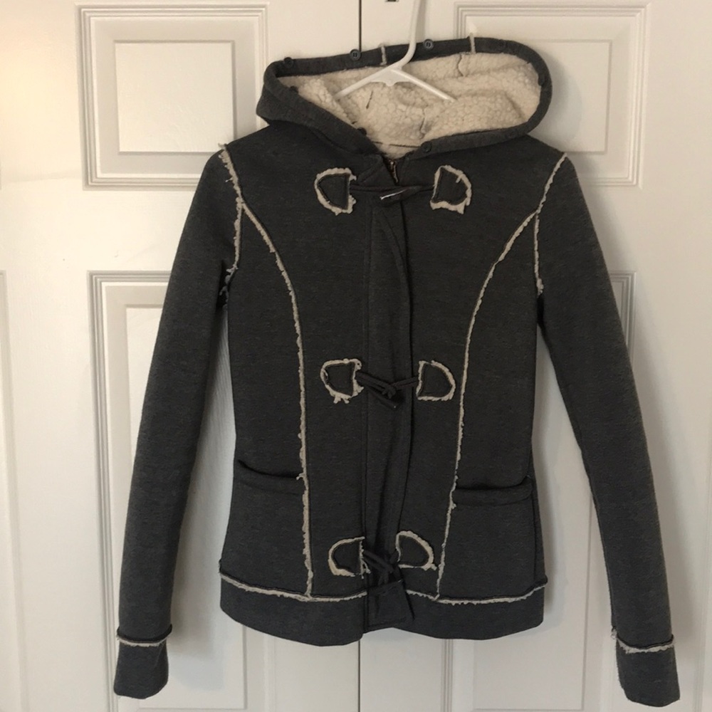 me jane grey hooded toggle sweater jacket